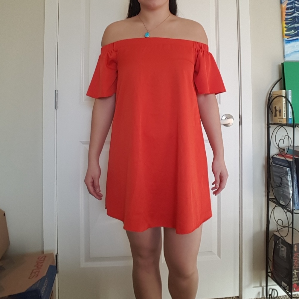 Orange Off the Shoulder Dress - Picture 3 of 8